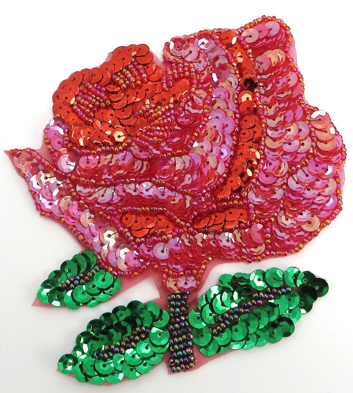 Flower Rose with Red and Green Sequins and Beads 5