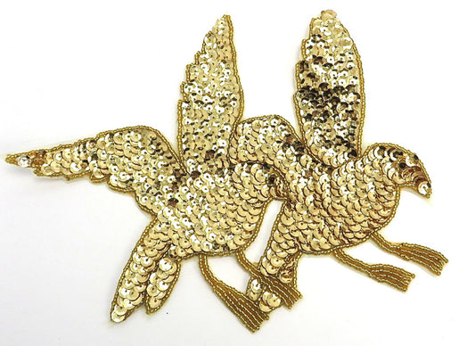 Double Gold Birds with Gold Sequins and Gold and Black Beads 7" x 7.5"