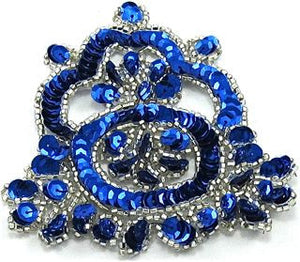 Designer Motif with Royal Blue Sequins and Silver Beads 4" x 4"