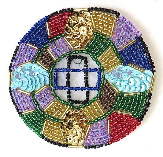Designer Motif Multi-Colored Sequin and Beaded Applique 4"
