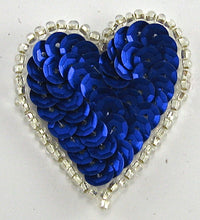 Load image into Gallery viewer, Heart with Royal Blue Sequins and Silver Beads 2&quot; x 2&quot;