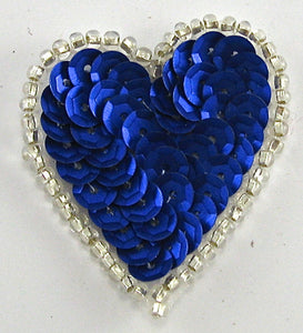 Heart with Royal Blue Sequins and Silver Beads 2" x 2"