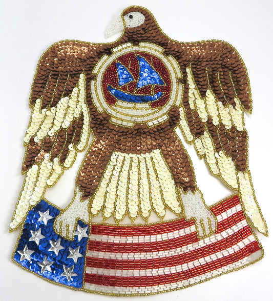 Eagle with American Flag Multicolored Sequins and Beads 12" x 9"