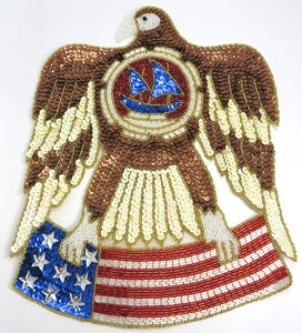 Eagle with American Flag Multi Colored Sequins and Beads 12" x 9"