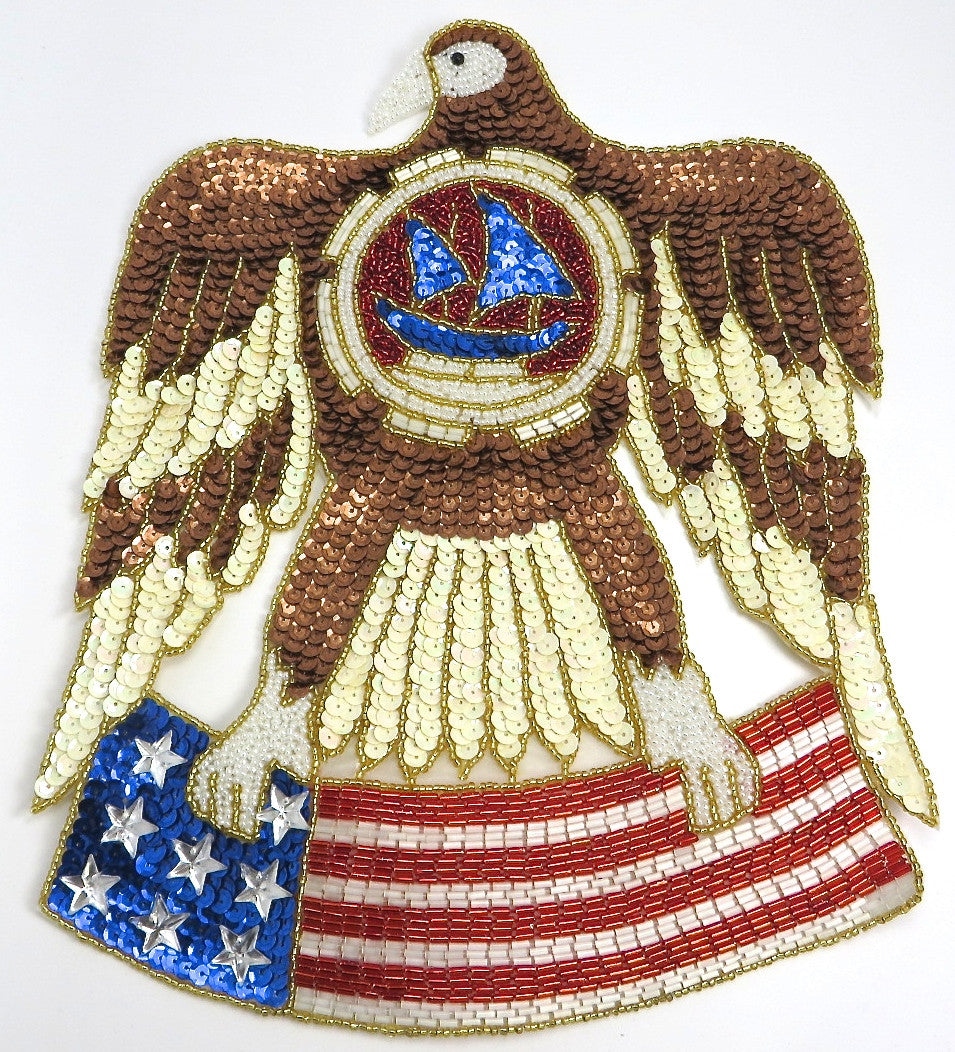 Eagle with American Flag Multi Colored Sequins and Beads 12
