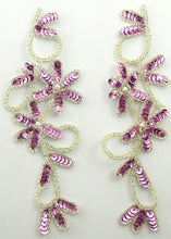 Load image into Gallery viewer, Flower Pair with Lite Orchid Sequins and Silver Beads 5.5&quot; x 2.5&quot;