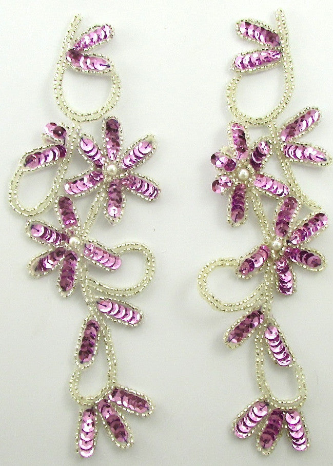 Flower Pair with Lite Orchid Sequins and Silver Beads 5.5