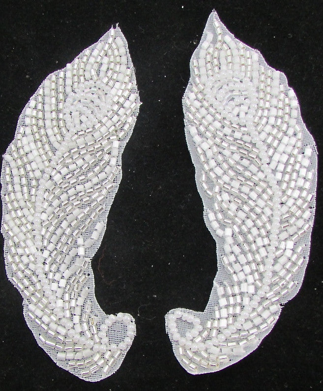 Designer Motif Feather Shaped with Silver and White Beads 4.5" x 2"