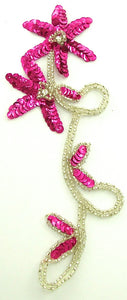 Flower with Fuchsia Sequins and Silver Beads 8" x 3.5"
