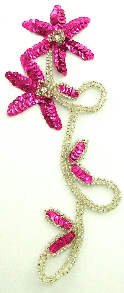 Flower with Fuchsia Rhinestones and Sequins and Silver Beads 8
