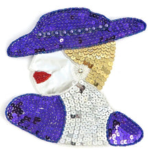 Load image into Gallery viewer, Ladys Face with Purple Gold and Silver Sequins and Beads and AB Rhinestone 7&quot; x 6.5&quot;