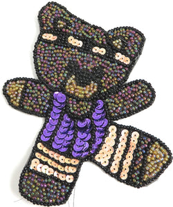 Bear doing Aerobics with Purple and Peach Sequins and Dark Moonlight Beads 4" x 3.5"