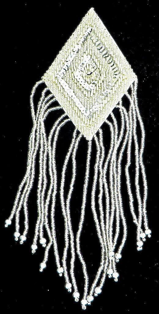 Epaulet Diamond Shaped with Silver Sequins and Beads 10" x 3"