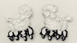 Poodle Pair with White Sequins Black Beads on Paws 2.25" x 2.75"