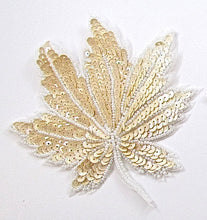 Load image into Gallery viewer, Leaf with Two Variants Beige and White Sequins and Beads 6&quot; x 5&quot;