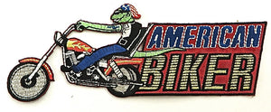 Biker American Embroidered Applique Iron-On 2.5" x 6"