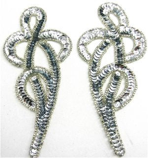 Designer Motif Pair with Silver Sequins and Beads 7" x 3"