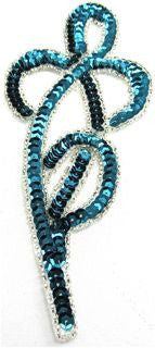 Designer Motif with Turquoise Sequins and Silver Trim