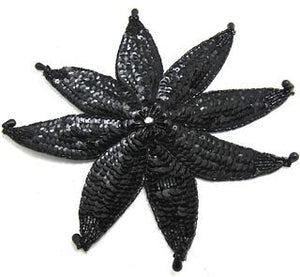 Flower Black Beads and Sequins with Rhiestone 9" x 9"