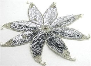 Flower with Silver Beads and Rhinestones 9" x 9"