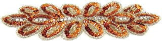 Flower Motif with Brite Orange Sequins and High Quality Rhinestones and Silver beads 8" x 2.5"