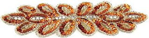 Flower Motif with Brite Orange Sequins and High Quality Rhinestones and Silver beads 8" x 2.5"