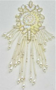 Design Motif Epaulet with Crystal Iridescent Sequins, Beads and Pearls 4" x 8"