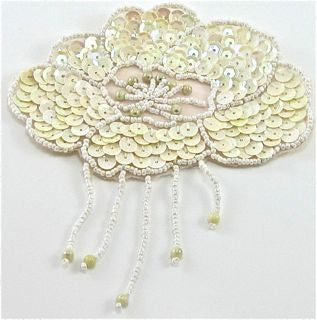 Epaulet with Cream Colored Sequins and White Beads 4.5" x 5"