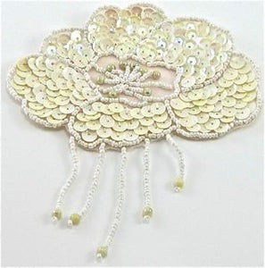 Epaulet with Cream Colored Sequins and White Beads 4.5" x 5"
