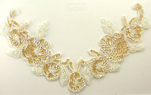 Load image into Gallery viewer, Flower Neck Line with Dark Beige Sequins and White Beads 7.5&quot; x 12&quot;