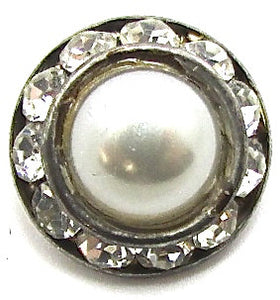button Lite Grey & Silver Center Surrounded by 12 Rhinestones 1/2"