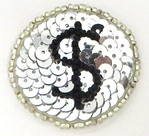 $ Gambling Chip, Silver Beads, Sequins or All Beaded 1.5"