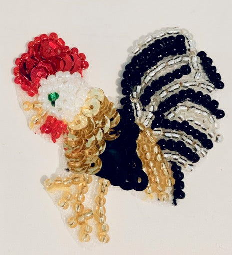 Rooster Mini Size with Sequins & Beading 2" x 2"
