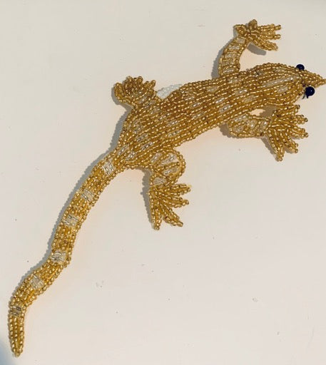 Lizard with Gold, Silver, White and Black Beads 7" x 3"