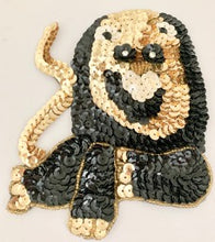Load image into Gallery viewer, Lion with Black and Gold Sequins and Beads Rhinestone Eyes 5.5&quot; x 5&quot;