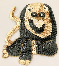 Lion with Black and Gold Sequins and Beads Rhinestone Eyes 5.5" x 5"