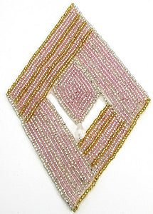 Designer Motif Diamond Shape with Pink and Gold Beads and Dangle 6" x 4"