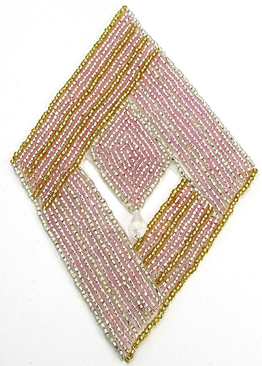 Designer Motif Diamond Shape with Pink and Gold Beads and Dangle 6