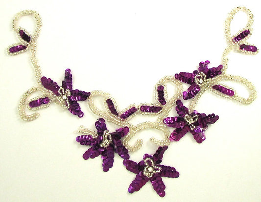Flower Neckline with Mauve Sequins and Beads and Rhinestones 8" x 8"