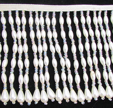 Load image into Gallery viewer, Trim Fringe with Tear Drop White Pearl Beads 4&quot; Length