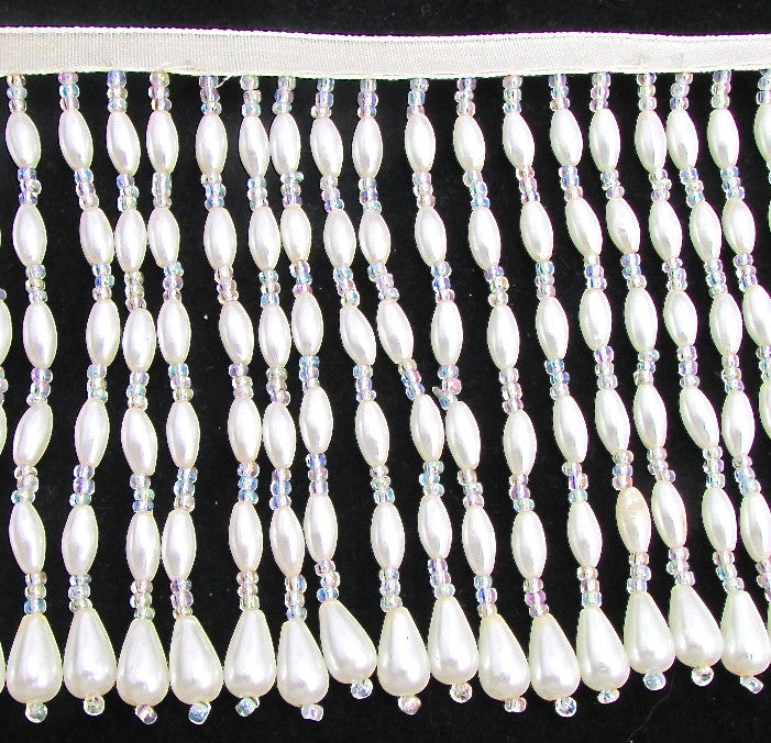 Trim Fringe with Tear Drop White Pearl Beads 5 yards 4