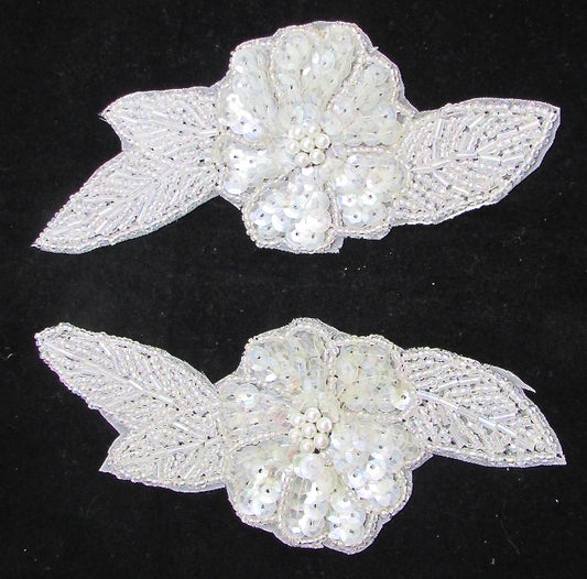 Flower Pair with Iridescent Sequins and Beads 6" x 2"