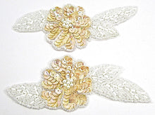Load image into Gallery viewer, Flower Pair with Beige Sequins and White Pearl Beads 2.25&quot; x 6&quot;