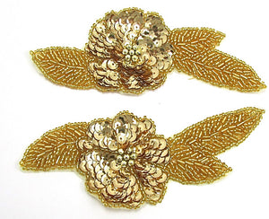 Flower Pair with Gold Sequins and Beads 5.5" x 3"
