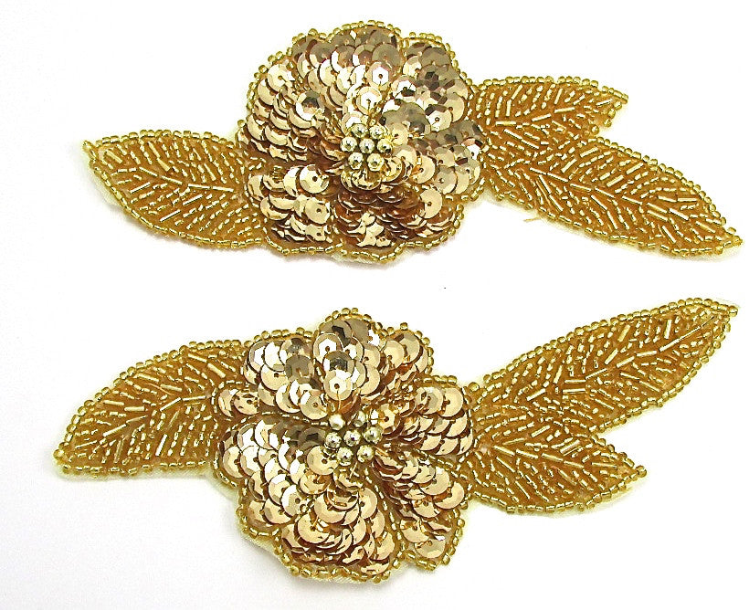Flower Pair with Gold Sequins and Beads 5.5