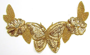 Butterfly Flower Neckline with Gold Sequins 10.5" x 6"