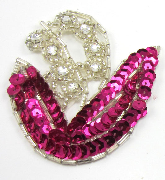 Flower Fushia with Rhinestones 3" x 2.5"