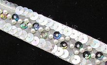 Load image into Gallery viewer, Trim Iridescent and Moonlite Sequins with White Pearls 1&quot; Wide, Sold by the Yard