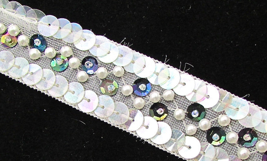Trim Iridescent and Moonlite Sequins with White Pearls 1
