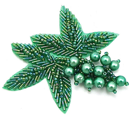 Flower Motif with Green Beads 3.5" x 3"